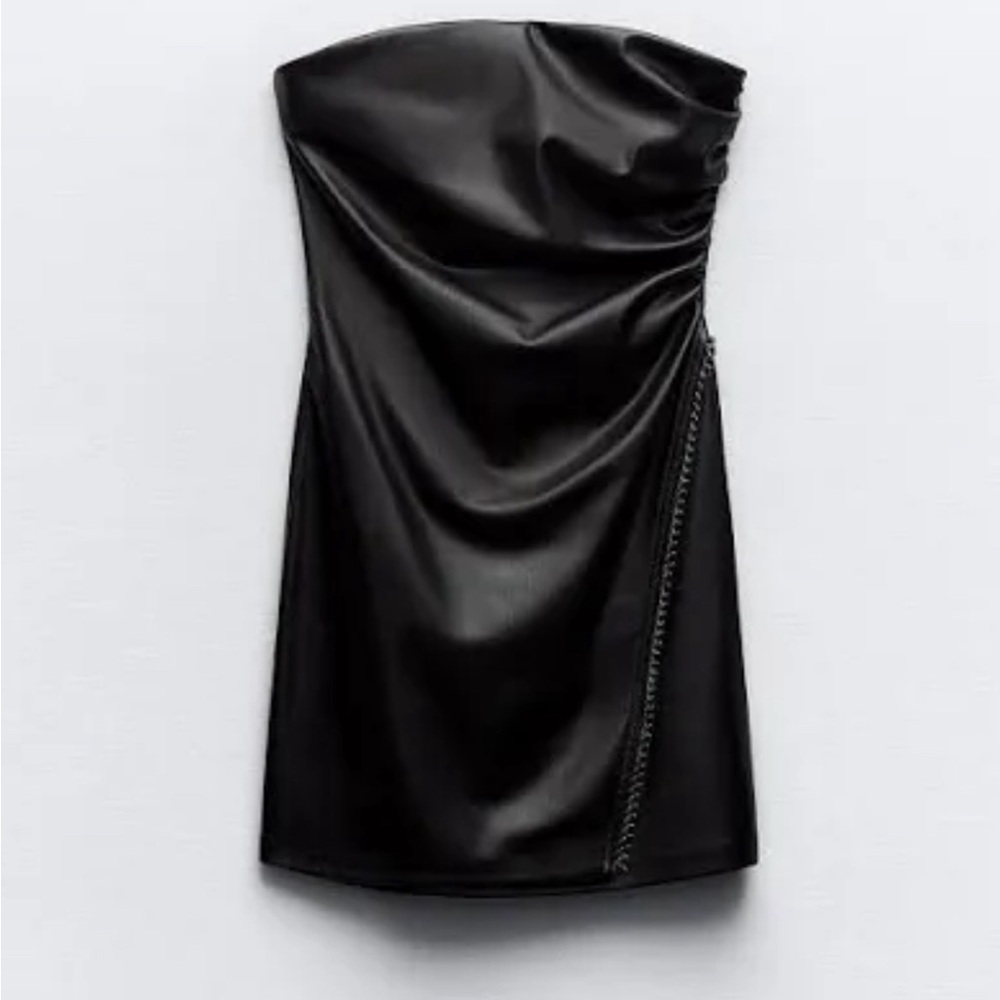 Zara faux leather strapless dress
